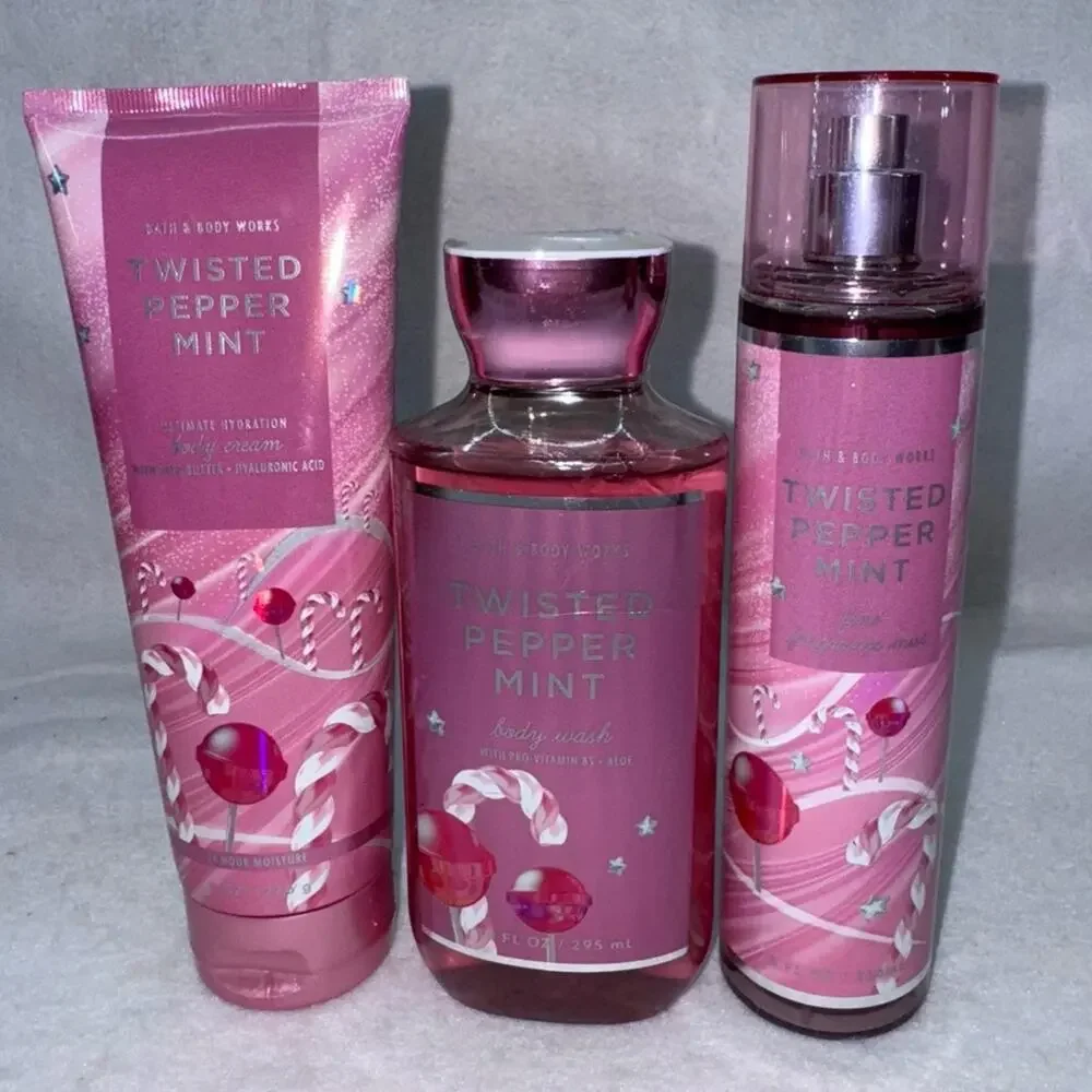 NWT Bath & Body Works 3 pcs Twisted Pepper Mint (10oz wash, 8oz cream, 8oz Mist)